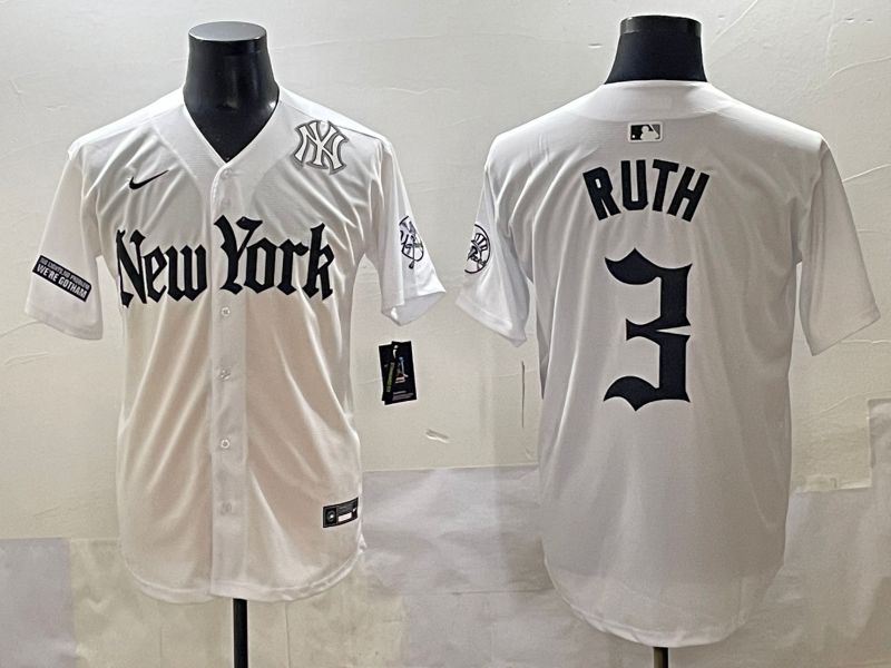 Men 2025 New York Yankees #3 Ruth White Five generations Joint Name Nike MLB Jersey style 43->new york yankees->MLB Jersey